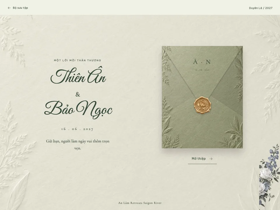 Bìa thiệp cưới Duyên Lá