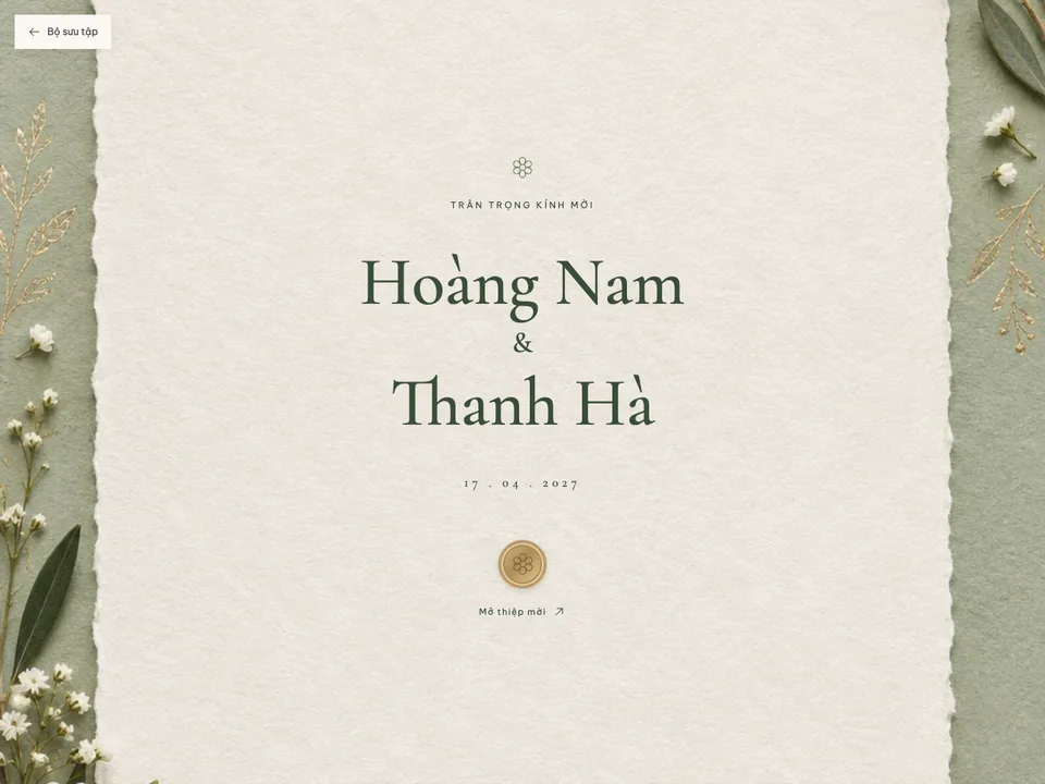 Bìa thiệp cưới Lá & Lời Hẹn